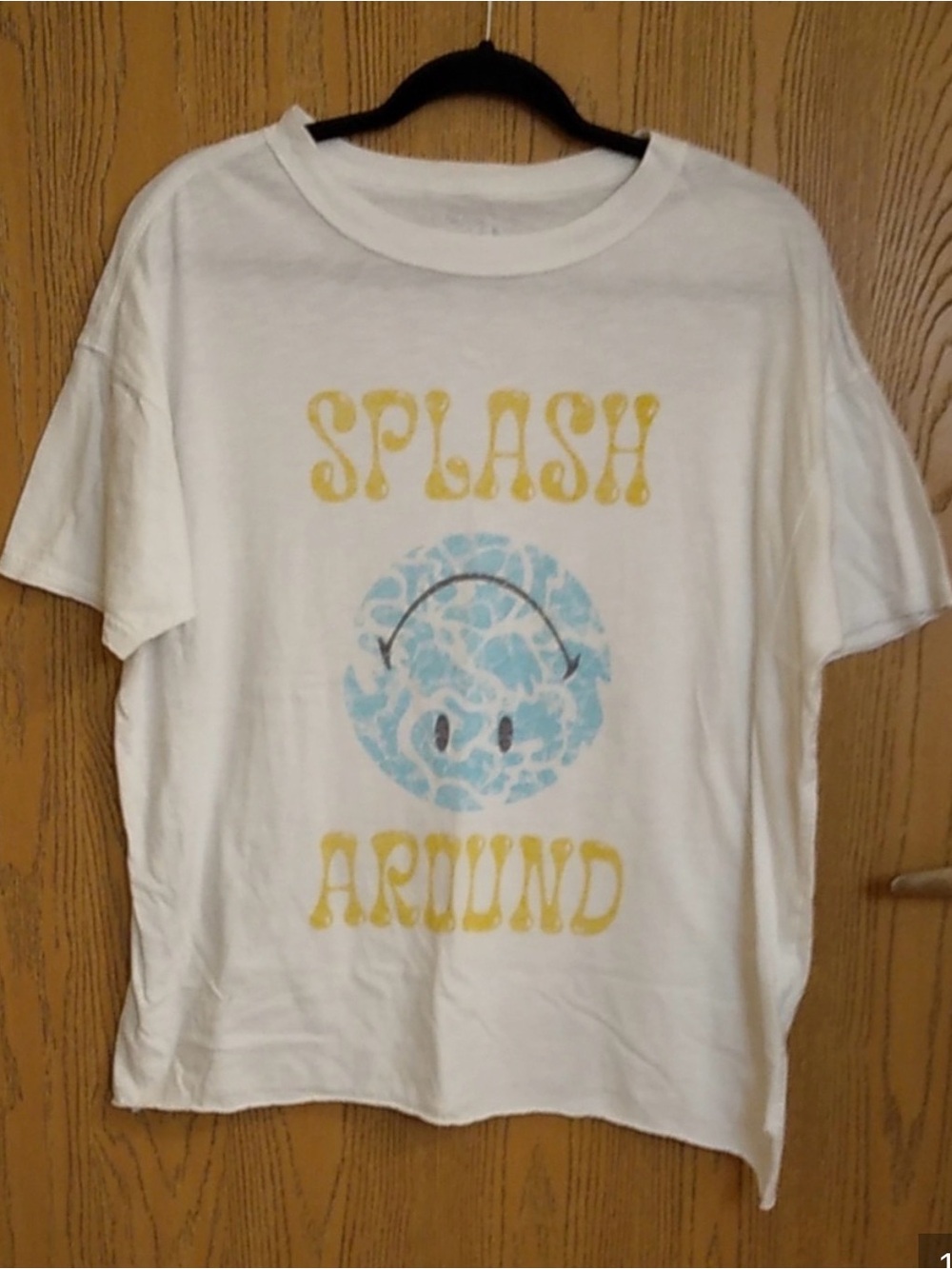 Aerie White 'Splash Around' Graphic Boyfriend Tee with Aqua Smiley - Picture 2 of 2